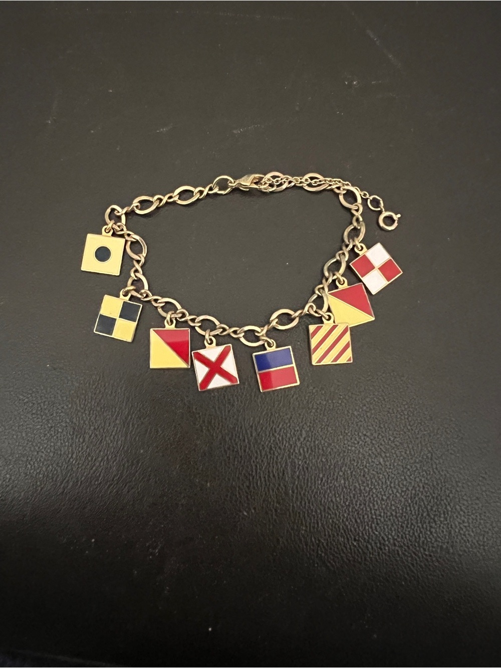 Vintage Nautical I Love You Signal Flag Gold Tone Charm Bracelet